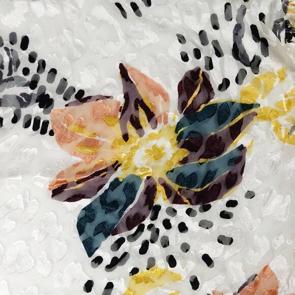 EUC Free People Floral Print Cropped Silk Blend Burnout Kimono Sz. XS White - Picture 5 of 14